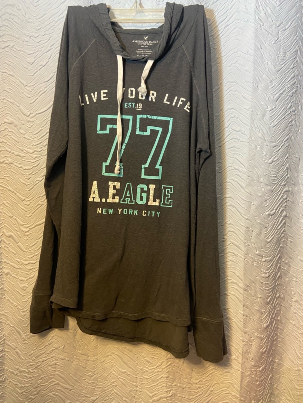 American Eagle Outfitters Black Hooded Tee with Gold Logo